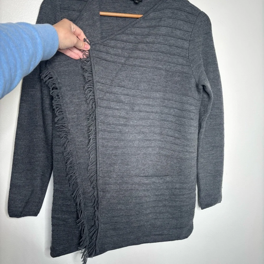 Talbots Petite Merino Wool Open Cardigan Fringe Gray Size SP